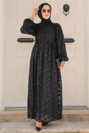 Neva Style - Black Hijab Maxi Dress 1388S - Thumbnail