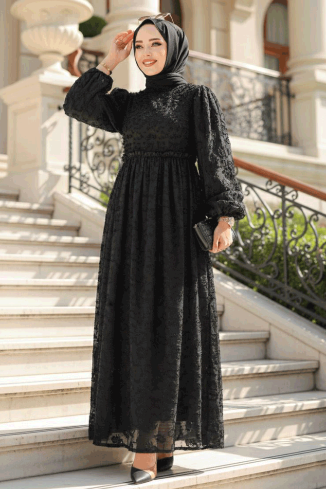 Black Hijab Maxi Dress 1388S - 1