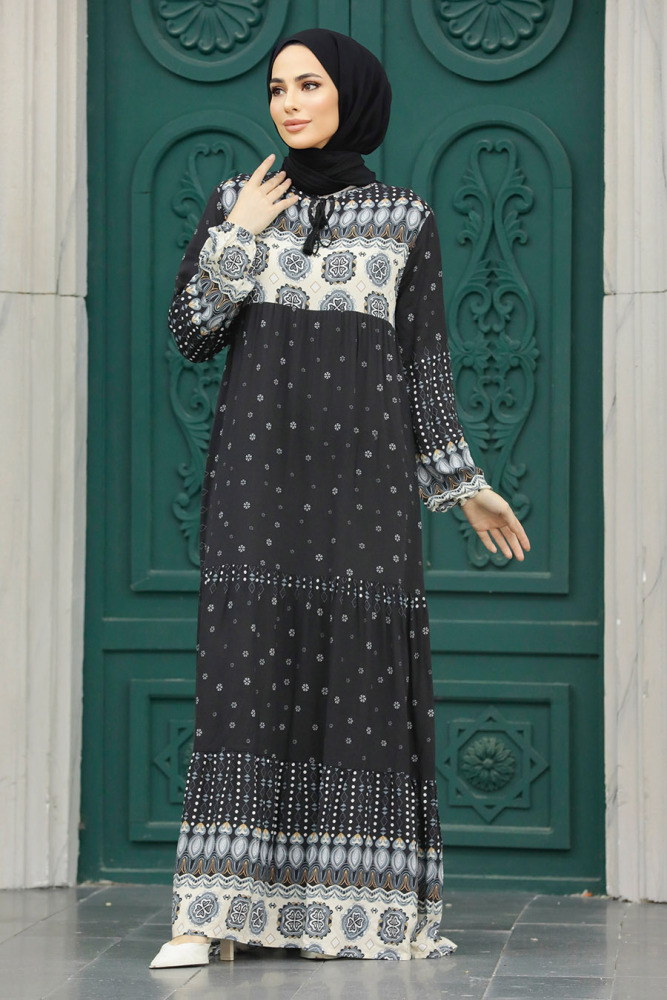 Black Hijab Maxi Dress 50094S - 2