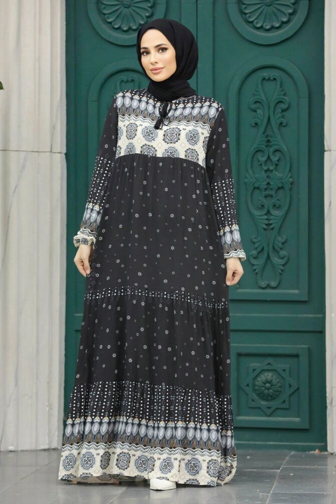 Black Hijab Maxi Dress 50094S - 1