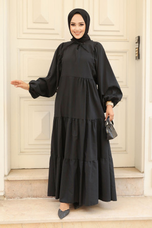 Black Hijab Maxi Dress 57349S - 3
