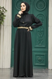 Neva Style - Black Hijab Maxi Dress 5852S - Thumbnail