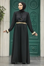Neva Style - Black Hijab Maxi Dress 5852S - Thumbnail