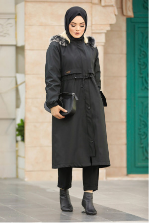 Neva Style - Black Hijab Parka Coat 60651S - 1