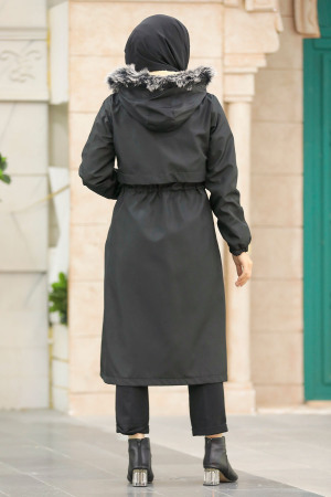 Neva Style - Black Hijab Parka Coat 60651S - 4