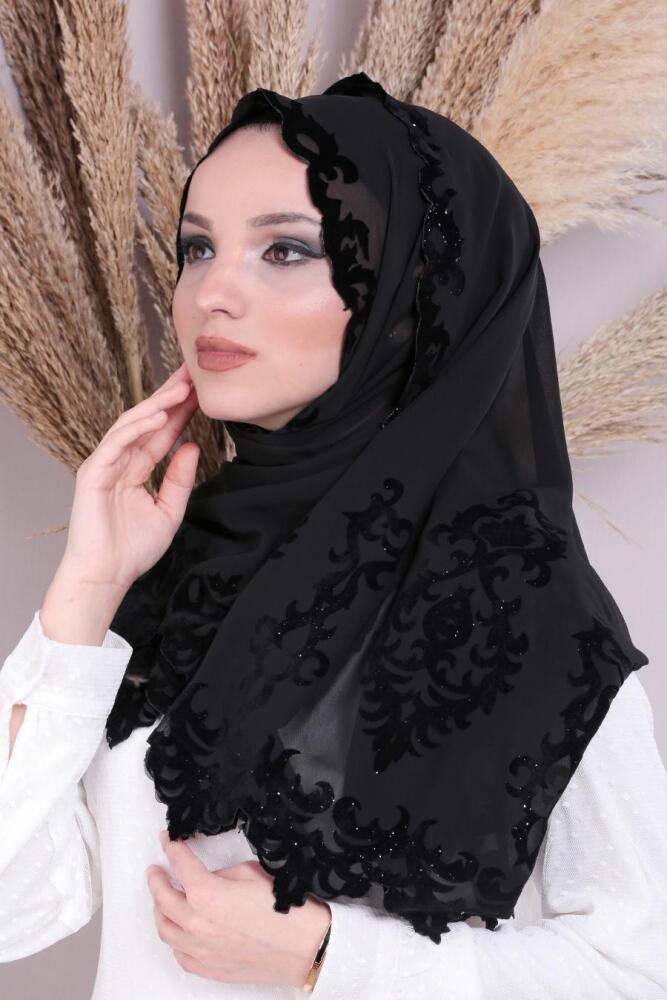 Neva Style - Black Hijab Shawl 7493S - 1