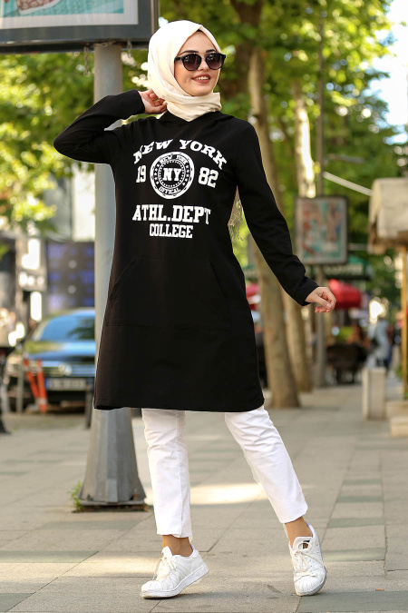 Neva Style - Black Hijab Suit 0211-01S