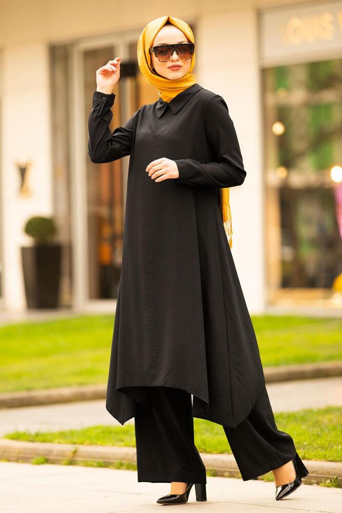 Tunik & Pantolon Siyah Tesettür Takım 9101S - 1