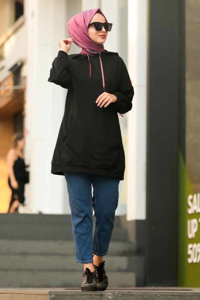 Neva Style - Black Hijab Sweatshirt 1135S - 1