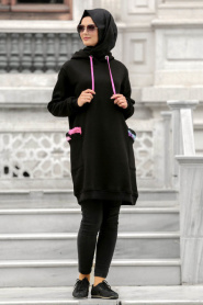 Neva Style - Black Hijab Sweatshirt 1546S - Thumbnail