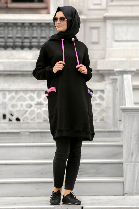 Neva Style - Black Hijab Sweatshirt 1546S