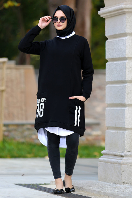 Neva Style - Black Hijab Sweatshirt 1555S