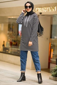 Neva Style - Black Hijab Sweatshirt And Tunic 11590S - Thumbnail