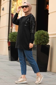 Neva Style - Black Hijab Sweatshirt & Tunic 1118S - Thumbnail