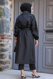 Neva Style - Black Hijab Trench Coat 639S - Thumbnail