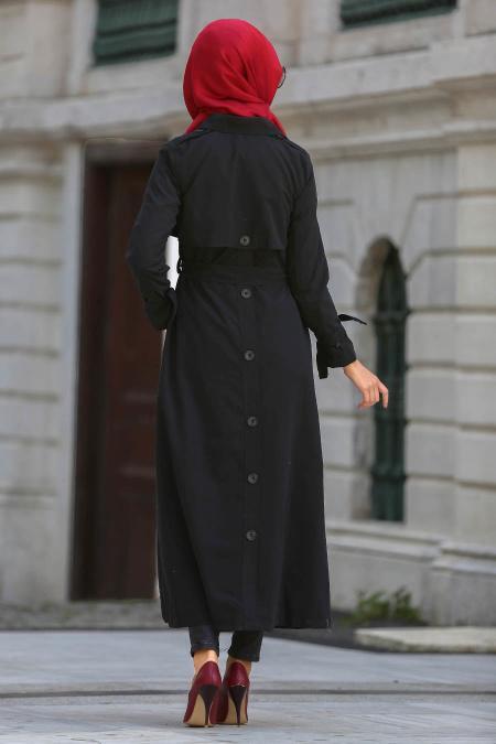 Neva Style - Black Hijab Trenchcoat 21190S - 2