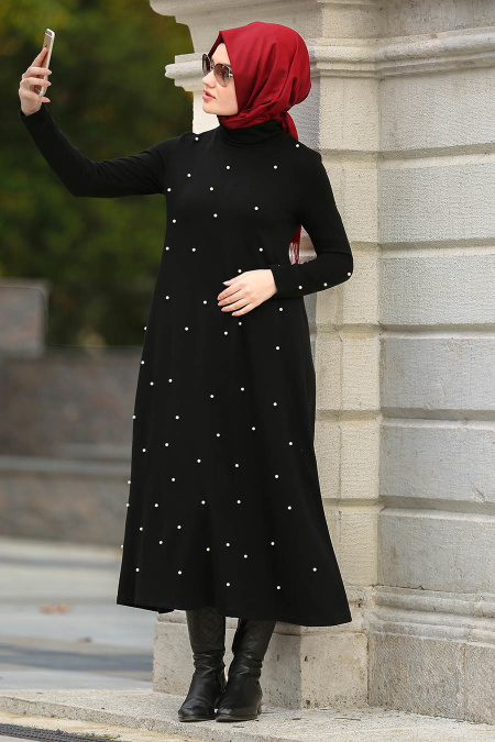Neva Style - Black Hijab Trico Tunic 1632S