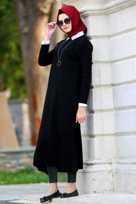 Neva Style - Black Hijab Trico Tunic 2740S