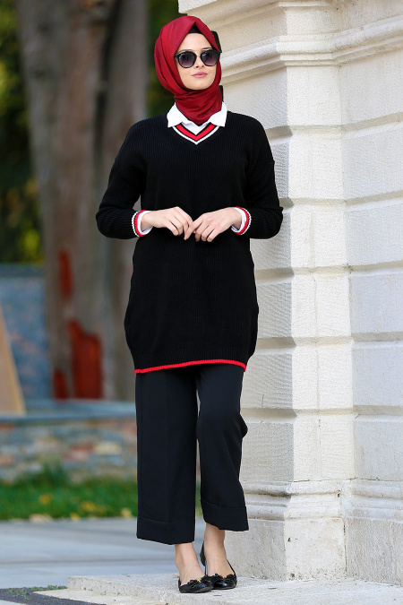 Neva Style - Black Hijab Trico Tunic 28800S