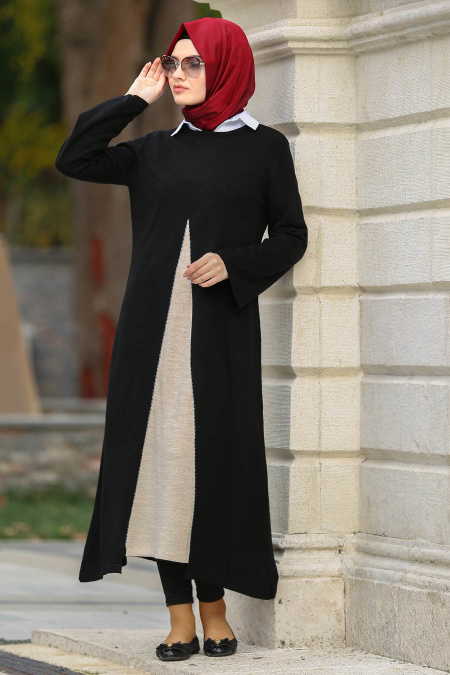 Neva Style - Black Hijab Trico Tunic 2885S