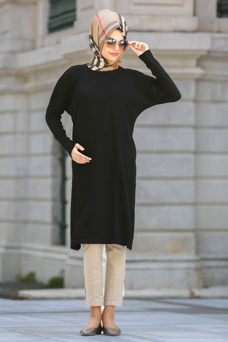 Neva Style - Black Hijab Trico Tunic 3533S