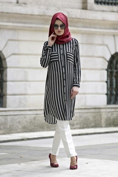 Neva Style - Black Hijab Tunic 1069S - 1