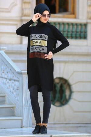 Neva Style - Black Hijab Tunic 15103S - 1