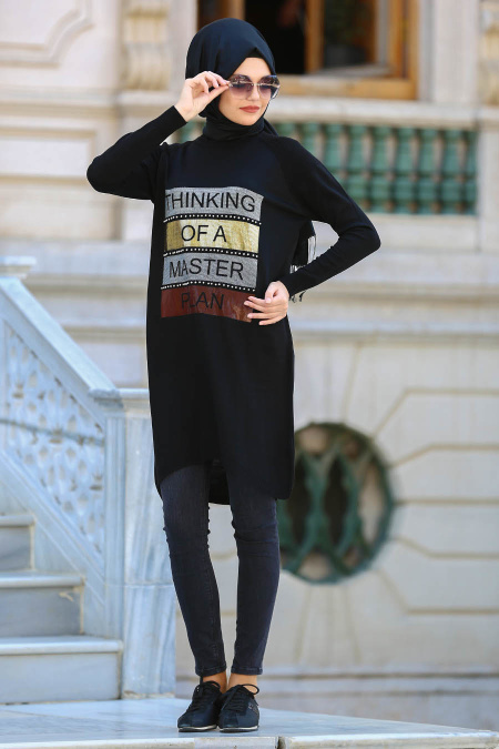 Neva Style - Black Hijab Tunic 15103S