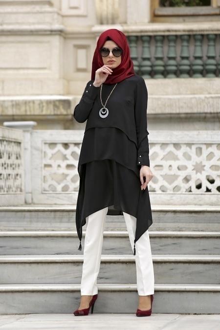 Neva Style - Black Hijab Tunic 2884S