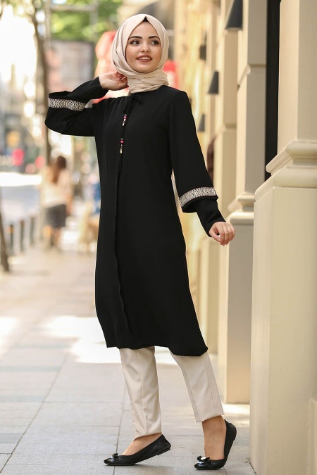 Neva Style - Black Hijab Tunic 3007S