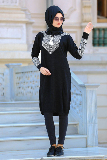 Neva Style - Black Hijab Tunic 3548S