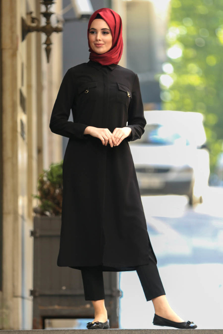 Neva Style - Black Hijab Tunic 5044S