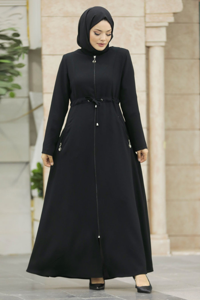 Neva Style - Black Hijab Turkish Abaya 60125S - 2