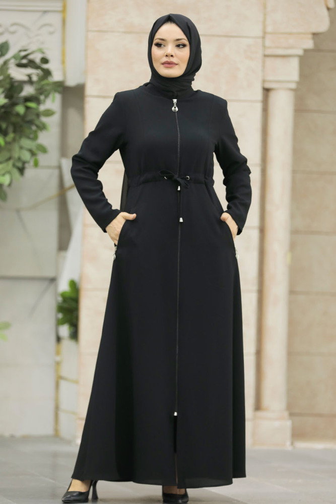 Neva Style - Black Hijab Turkish Abaya 60125S - 1