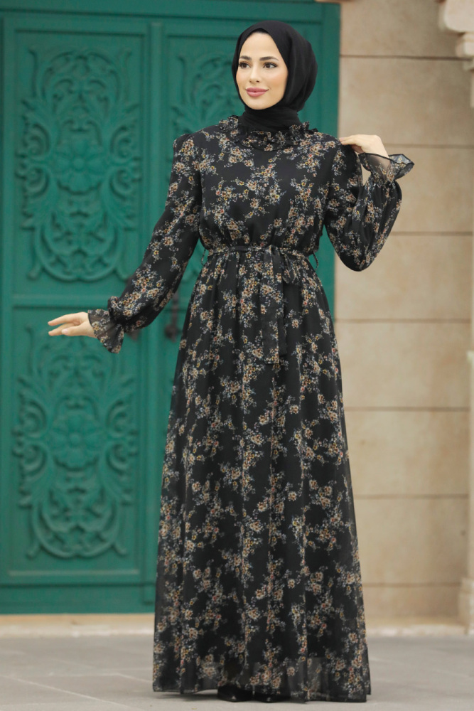 Black Hijab Turkish Dress 29712S - 2