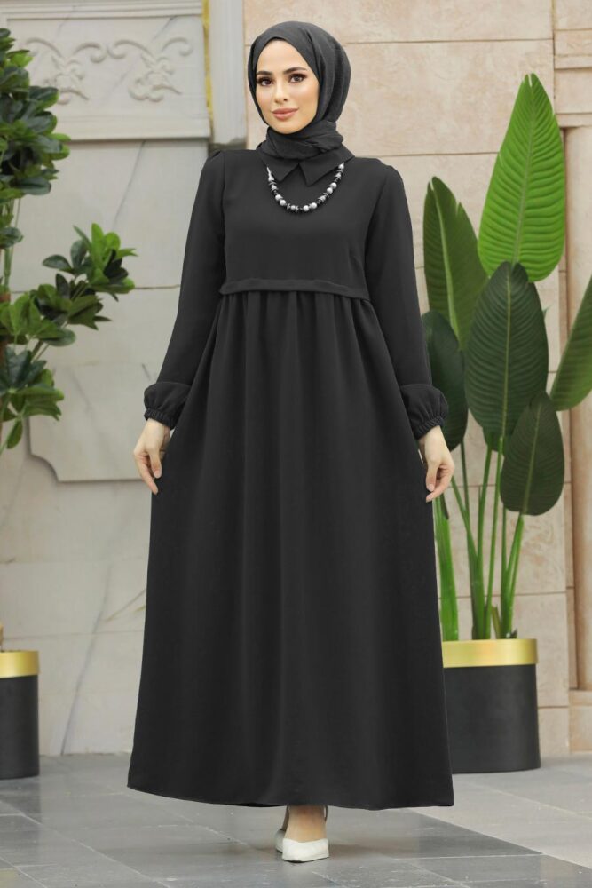Neva Style - Black Hijab Turkish Dress 414S - 1