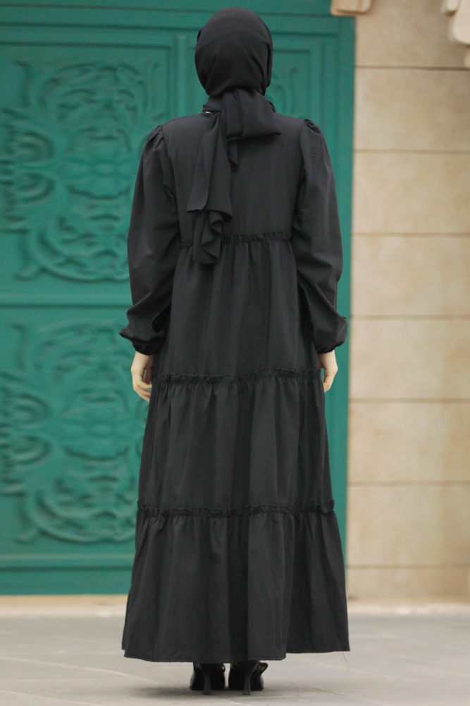 Black Hijab Turkish Dress 57342S - 4
