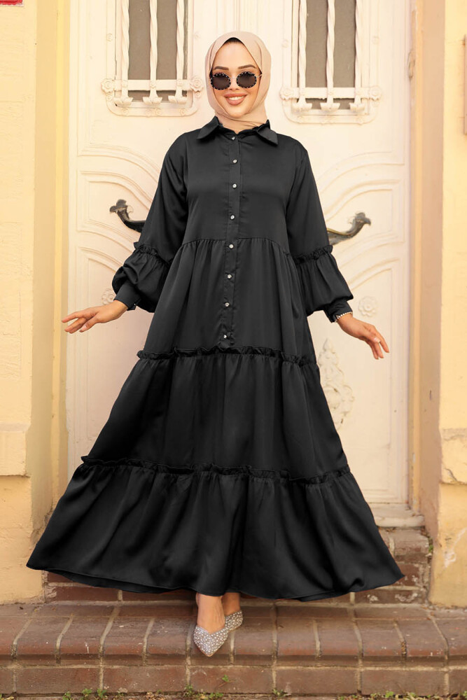 Black Hijab Turkish Dress 5884S - 1