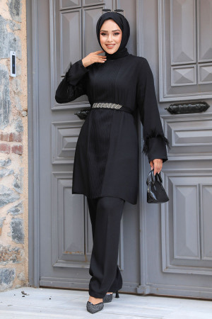 Black Hijab Turkish Dual Suit 34071S - 2