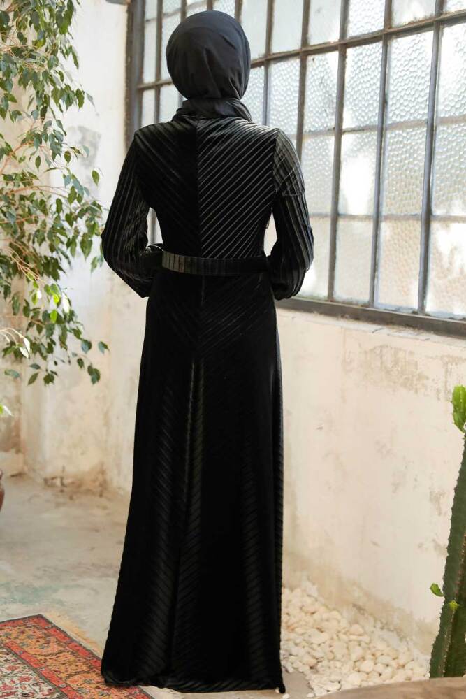 Neva Style - Black Hijab Turkish Long Sleeve Dress 37081S - 3