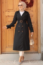 Neva Style - Black Hijab Turkish Trench Coat 5942S - Thumbnail