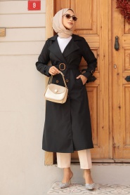 Neva Style - Black Hijab Turkish Trench Coat 5942S - Thumbnail