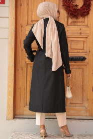 Neva Style - Black Hijab Turkish Trench Coat 5942S - Thumbnail