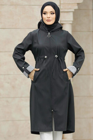 Black Hijab Turkish Trench Coat 613S - 4