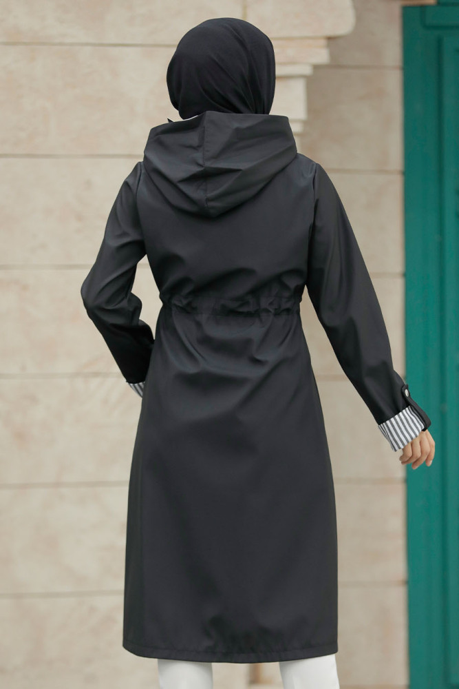 Black Hijab Turkish Trench Coat 613S - 5