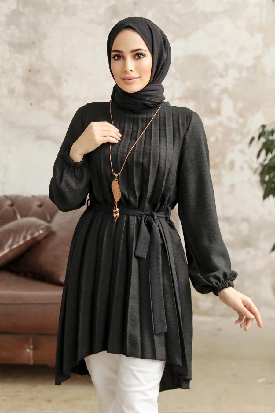 Neva Style - Black Hijab Turkish Tunic 41233S