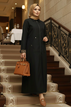 Black Islamic Clothing Coat 60623S - 1