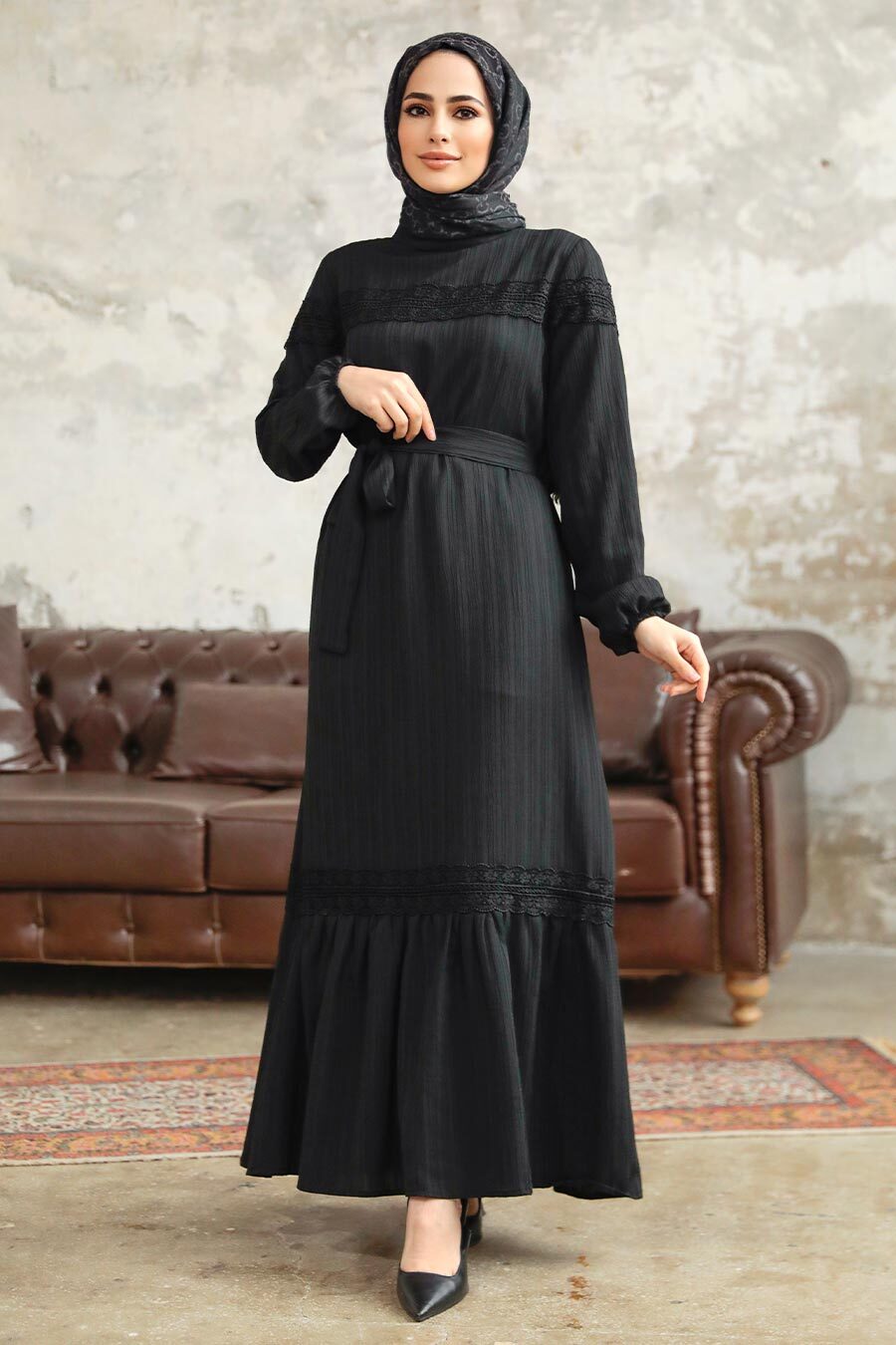 Neva Style - Black Islamic Clothing Dress 5877S