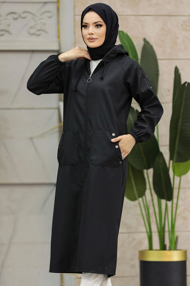 Neva Style - Black Islamic Clothing Trench Coat 5511S - 4