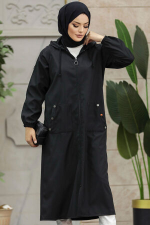 Neva Style - Black Islamic Clothing Trench Coat 5511S - 2